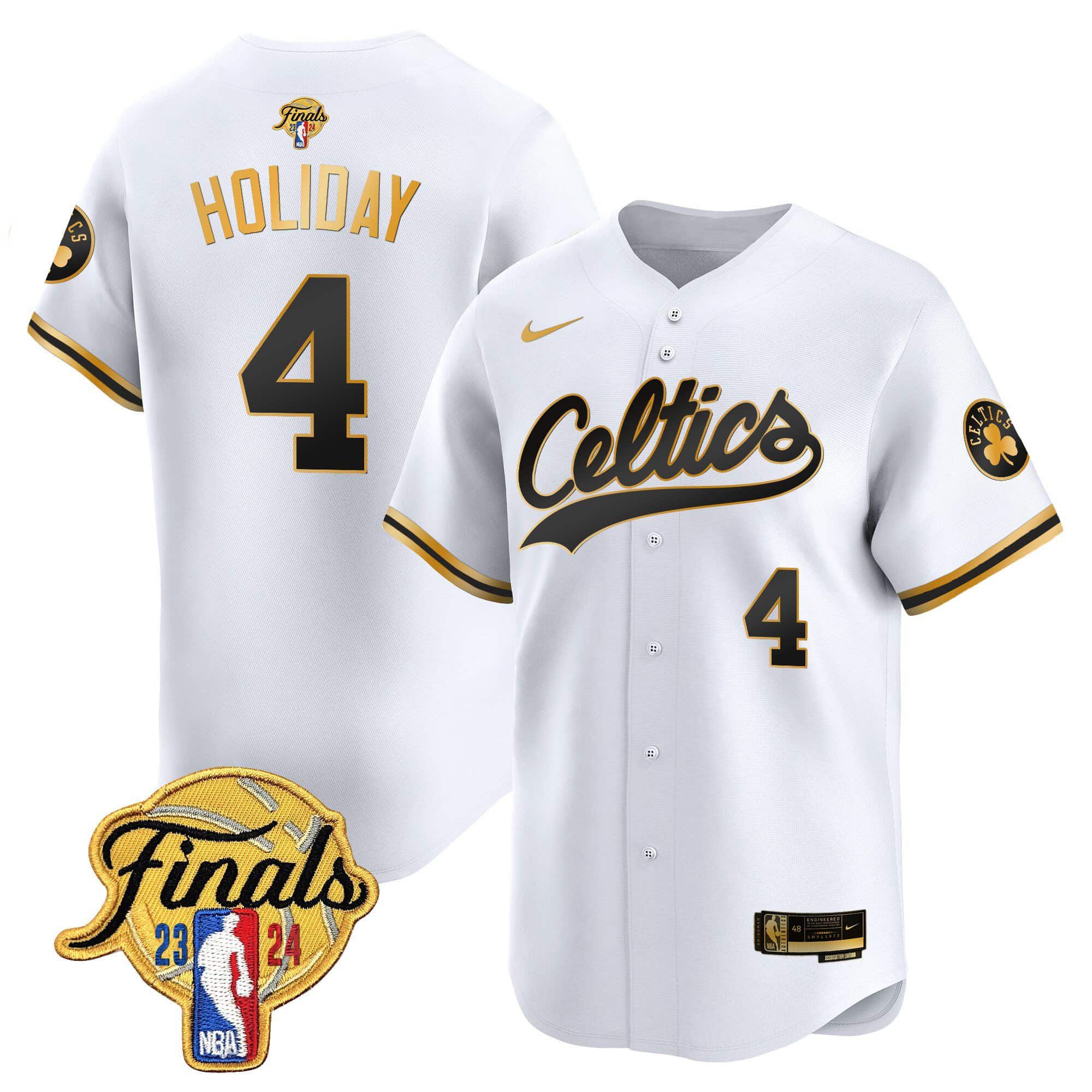 Men Boston Celtics #4 Holiday White 2024 Nike Finals Patch Baseball NBA Jersey